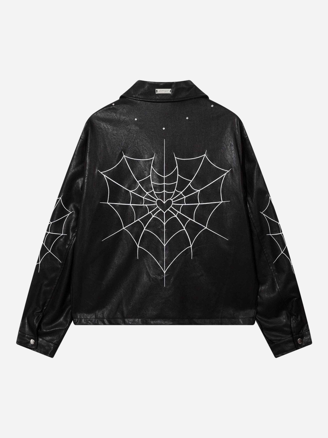 Thesupermade Embroidered Spider Web PU Leather Jacket - 1660